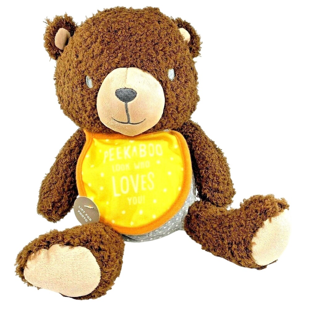 Hallmark Mahogany Peekaboo Photo Bear‎ Plush Brown Gray White Yellow Orange NWT